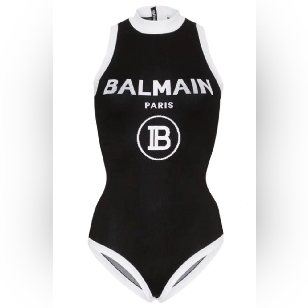 Balmain Intarsia Stretch-knit Bodysuit In Black